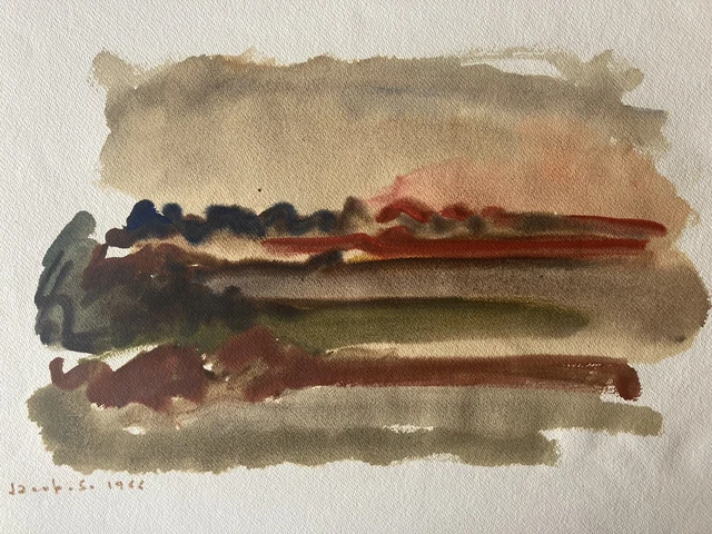 Dessin Original Gouache Sur Papier - Abstraction Géométrique Signée - 1950