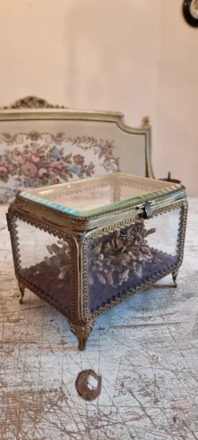 French 19th century antique jewelry reliquary box , bridal casket in ormolu 3
