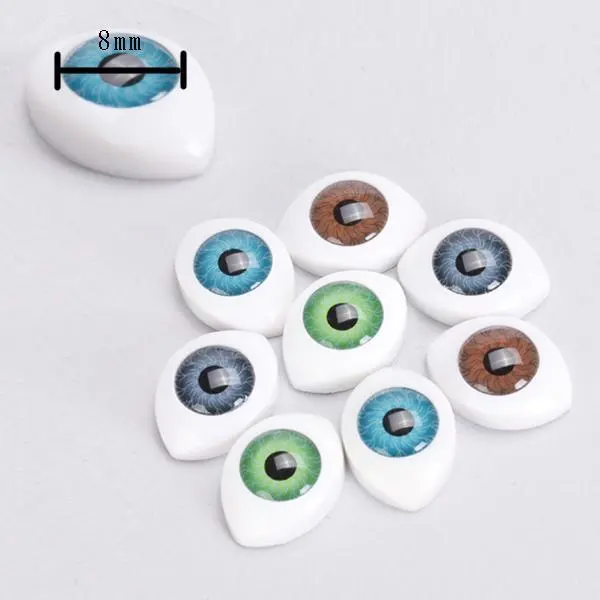 Colorful 8pcs 8mm Plastic Oval Hollow Back Eyes for Doll Mask DIY Accessory
