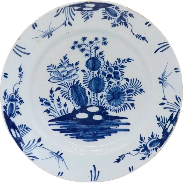 Antique Dutch Delft Tin-Glazed Earthenware Blue & White Plate 18th century