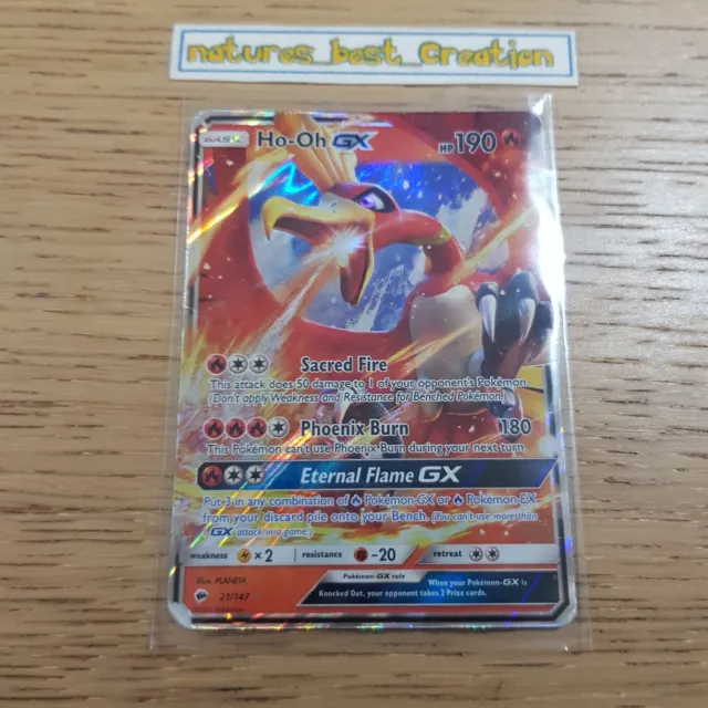 GOOD Condition Ho-Oh GX 21/147 Holo/Shiny Pokemon Card, SM Burning Shadows Rare