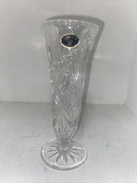 VINTAGE BOHEMIAN Czech Deep Cut Crystal Leaded Glass Vase 7” Tall