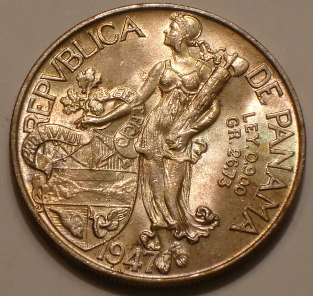 1947 Silver Balboa of Panama frosty Choice BU classic Collector COIN