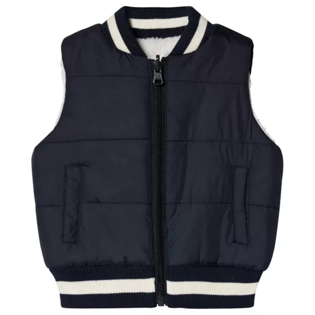 Andy & Evan $79 Baby Boy Navy & Cream Sherpa Lined Varsity Vest Size 9-12M