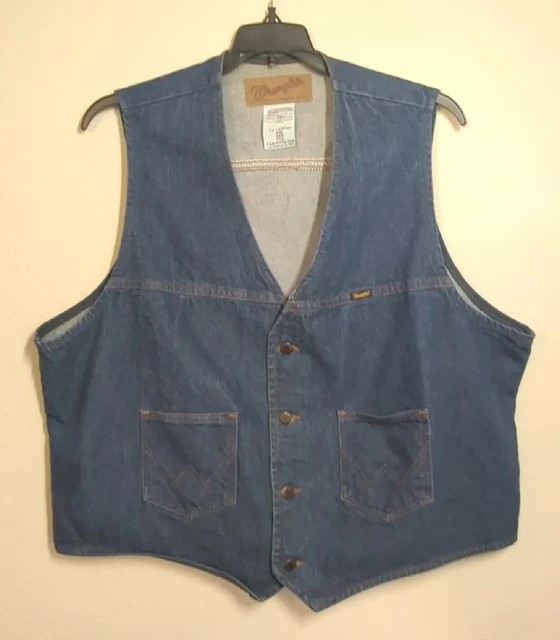 Wrangler Vest Mens 2XL Vintage Denim Blue Jean Authentic Western  Jacket Cowboy