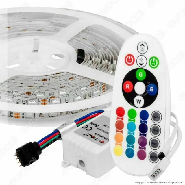 V-Tac Quality Led 5050 Rgb 5M Flexible Colour Changing Strip Light With Remote