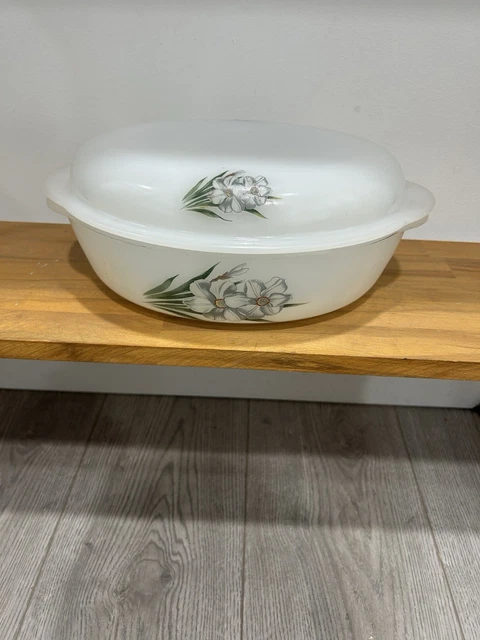 Cocotte Arcopal France - Vintage - Décor Fleurs Marguerites - Blanc - Four électrique/gaz