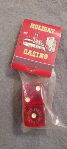 Vintage  Unopened set of Holiday Casino Dice-Las Vegas with attached match book