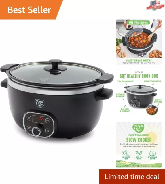 6 Quart Slow Cooker - Removable Lid and Pot - Digital Timer - Adjustable Control