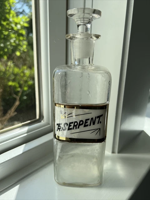 Vtg Antique Pharmacy Clear Glass Label Apothecary Jar Bottle Tr. Serpent 1889