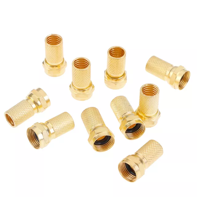 10Pcs Twist on RG6 F Type Coaxial Cable Connector Plugs Brass Connector.-MF