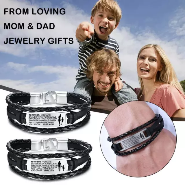 Engraved Mens Leather Bracelets - Personalized Dad Bracelet
