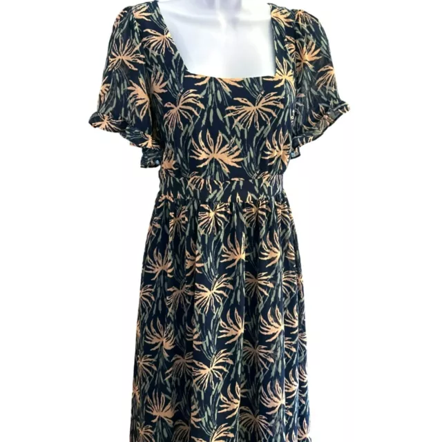 Madewell Women's Tropical Print Midi Dress Size Medium Oasis Palms Ruffle Sleeve 2
