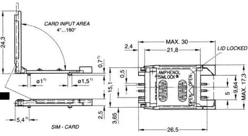 SIM Kartenverbinder mit abklappbarem Griff SMD 30MOhm 2