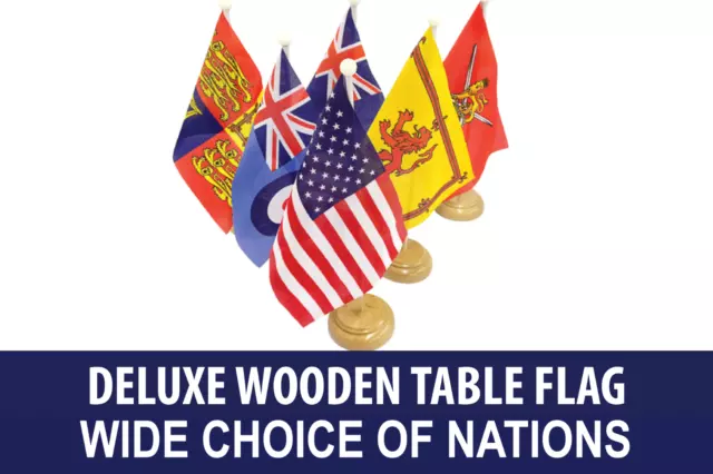 Deluxe Country Table Desk Flag Wooden Base 240+ Countries FREE UK Delivery!