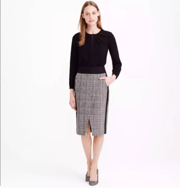 J. Crew Glen Plaid Crossover Pencil Skirt in Black & White Size 0