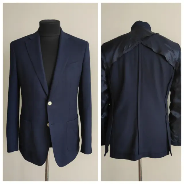 Boggi Milano Mens Wool Textured Navy Blue Blazer Jacket Sportcoat IT 52 / US 42