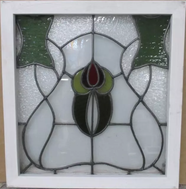 MIDSIZE OLD ENGLISH LEADED STAINED GLASS WINDOW Pretty Floral 20.75" x 22.25"