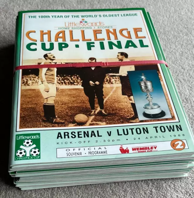 Unopened Pack 25 1988 League Cup Final Programmes, Arsenal v Luton Town Wembley