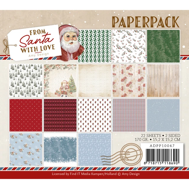 Amy Design Paperpack Set de Papel de Santa con amor 22 piezas 15,2x15,2 cm