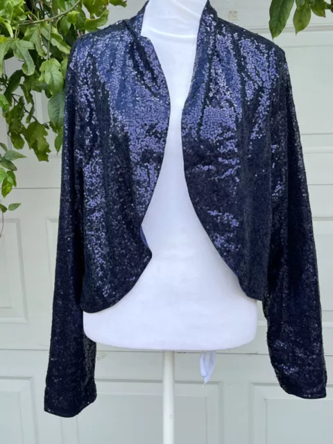 Kancy Kole Women's Sequin Navy blue Jacket Shrug Bolero Evening Top Size 2XL