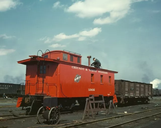 Rebuilt caboose at Proviso yard Chicago & North Western Railroad Photo Print