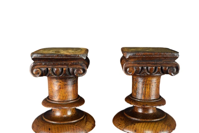 Antique Architectural Pair Carved Wood Corinthian Trim Posts Pillars Column 2