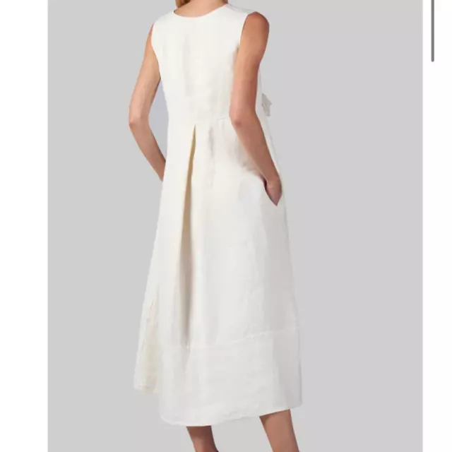 NWT CORA BELLOTTO Barn Owl Dress XS Linen Silk Hemp White Designer V Neck Midi PicClick