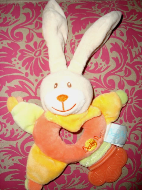 H# doudou plat hochet LAPIN VERT ORANGE anneau dentition BABY NAT' babynat