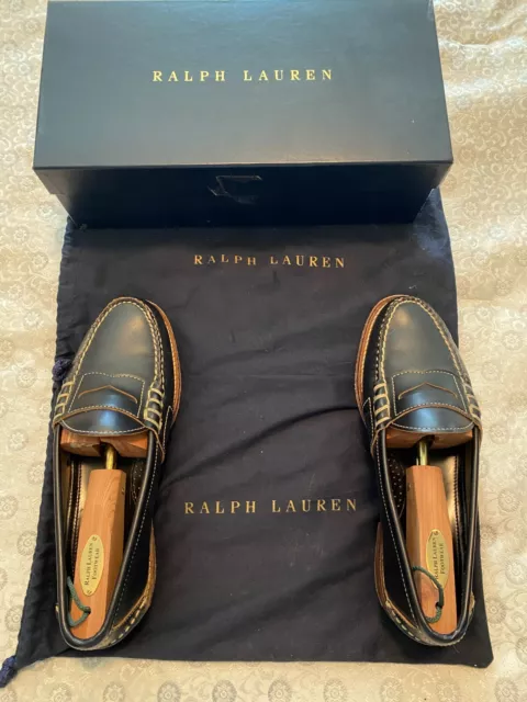 Ralph Lauren Polo Blue Leather Penny Loafers Edric Navy Calf Shoes Size 10D