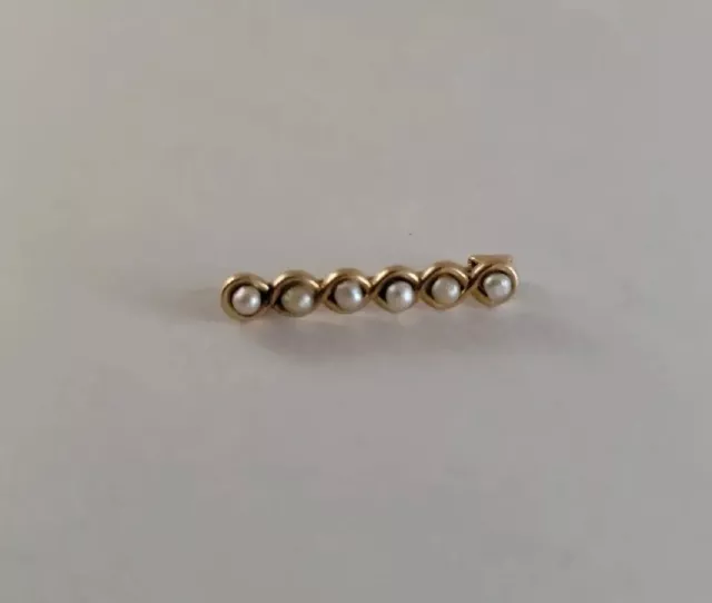 Antique Victorian Lingerie Pin 10k Yellow Gold With 6 Pearls