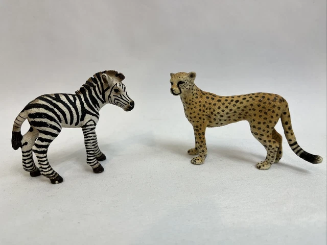 Schleich ZEBRA FOAL Baby Wildlife Zoo Animal Figure Retired 2008 and CHEETAH 09
