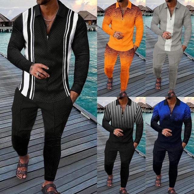 Abiti sportivi casual da uomo 2 pezzi tuta e pantaloni solidi set