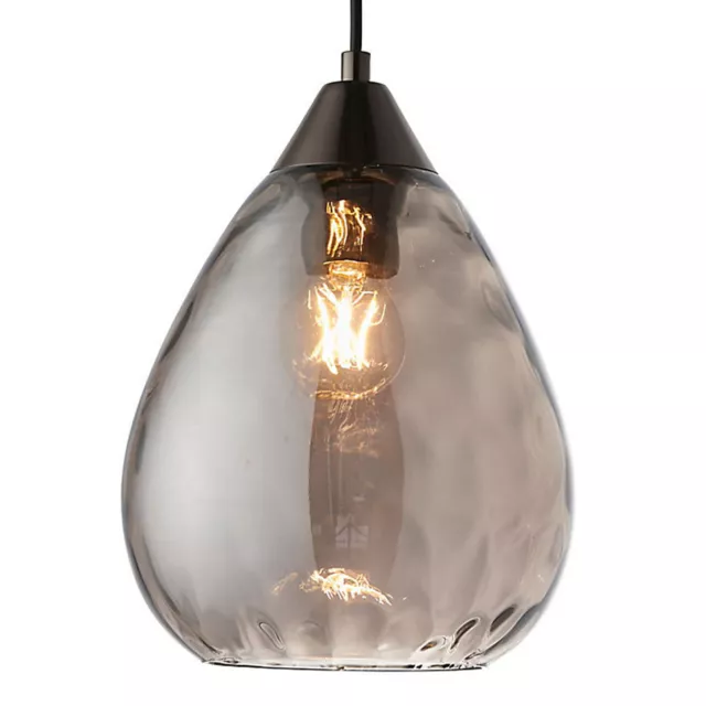 Pendant Ceiling Light Teardrop Dimmable Black Smoky Glass Shade Warm White