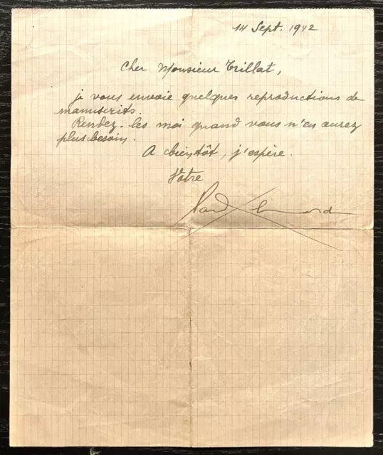 Paul Éluard - Rarissima lettera autografa - Con certificato di autenticità -1942