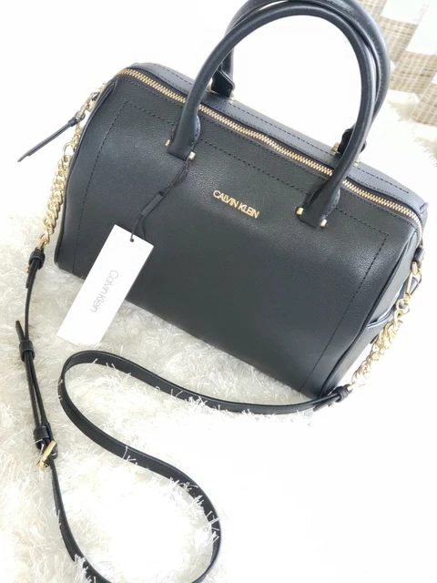 Calvin klein signature hotsell chained dome leather satchel