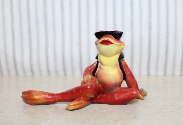 Kitty's Critters® BIKER BABE Orange Frog Figurine in Sunglasses & Vest