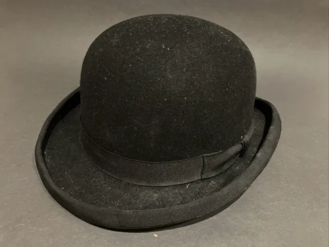 VINTAGE BLACK BOWLER HAT uk size 6 7/8 56cm