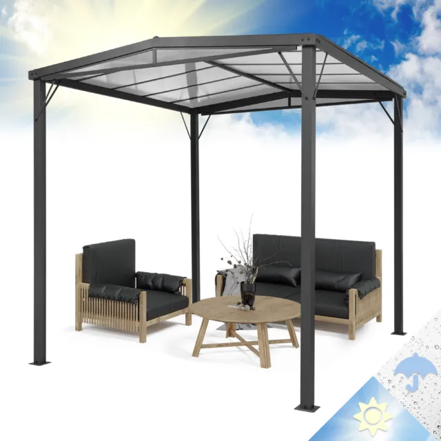 Pergola Vordach Terrasse Garten Sonnenschutz Pavillon 3x3m Polycarbonat Grau