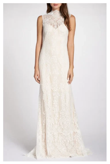 TADASHI SHOJI ILLUSIONS LACE PEARL DETAIL BACK WEDDING GOWN PETAL/IVORY sz 16 TADASHI SHOJI ILLUSIONS LACE PEARL DETAIL BACK WEDDING GOWN PETAL/IVORY sz 16
