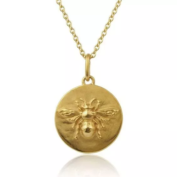 Honey Bee Dainty Unisex Coin Pendant 14k Yellow Gold Over Silver 925