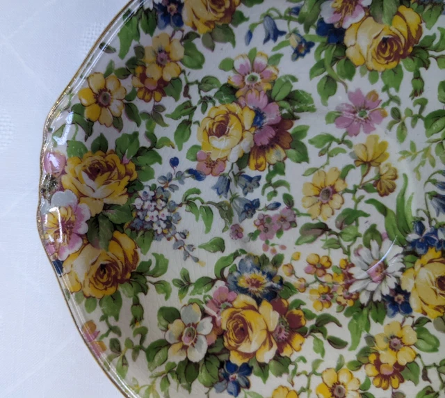 Vtg Royal Winton Grimwades Chintz "Bedale" Yellow Floral Saucer 6" England