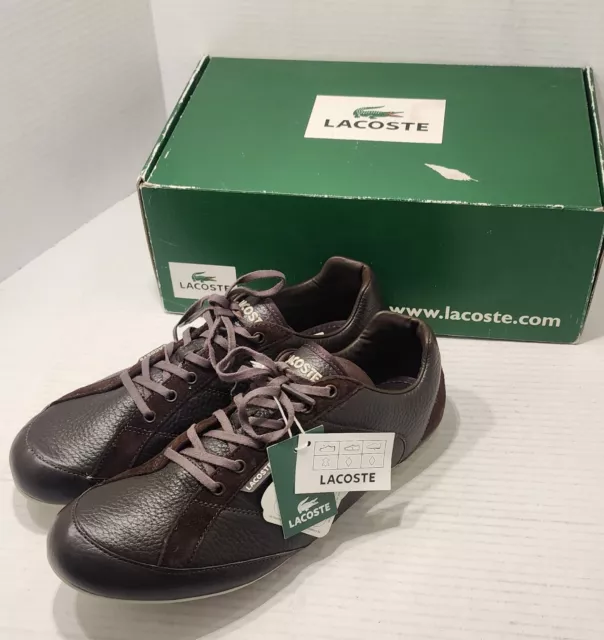 Lacoste Shoes Men Size 10.5 Brown Leather Strata Verde H38 NWT Brand New