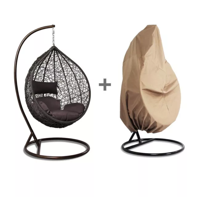 Tear Drop Outdoor Hanging Hammock Wicker Swing Chair Egg Shape w/Free Cover New