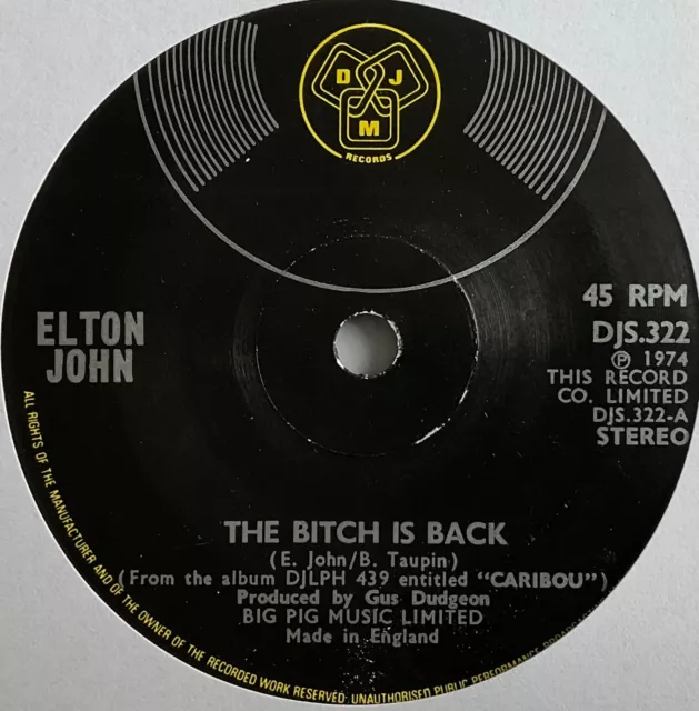 Elton John - The Bitch Is Back - 7" Vinyl Single