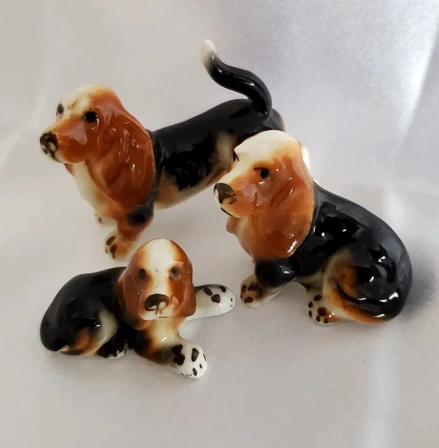 Vintage Dog Figurine Basset Hound Beagle Puppies Lot Porcelain Ceramic Animals