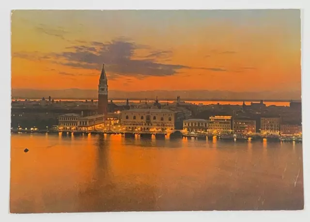 Panorama Nocturnal Venice Italy Postcard Aerial View Unposted