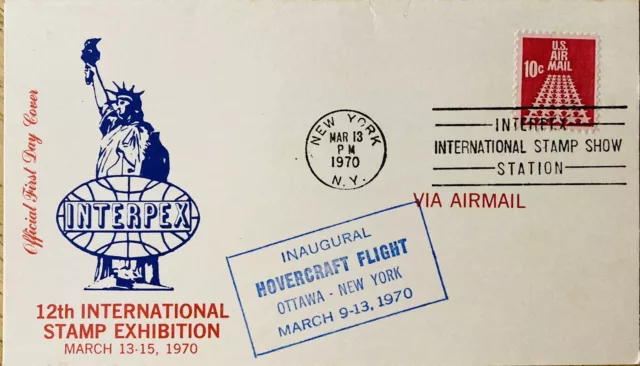 FDC~1970 12th INTERNATIONAL STAMP EXPO. INAUGURAL HOVERCRAFT FLIGHT INTERPEX