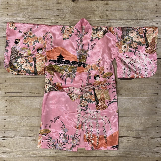 Toddler Girls Japanese Kimono Small 25 in Pink Asian Traditional Wear Kids Kyoto