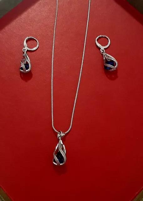 Schmuck Set Halskette Ohrringe 925 Silber Zirkonia Anhänger Damen Modeschmuck